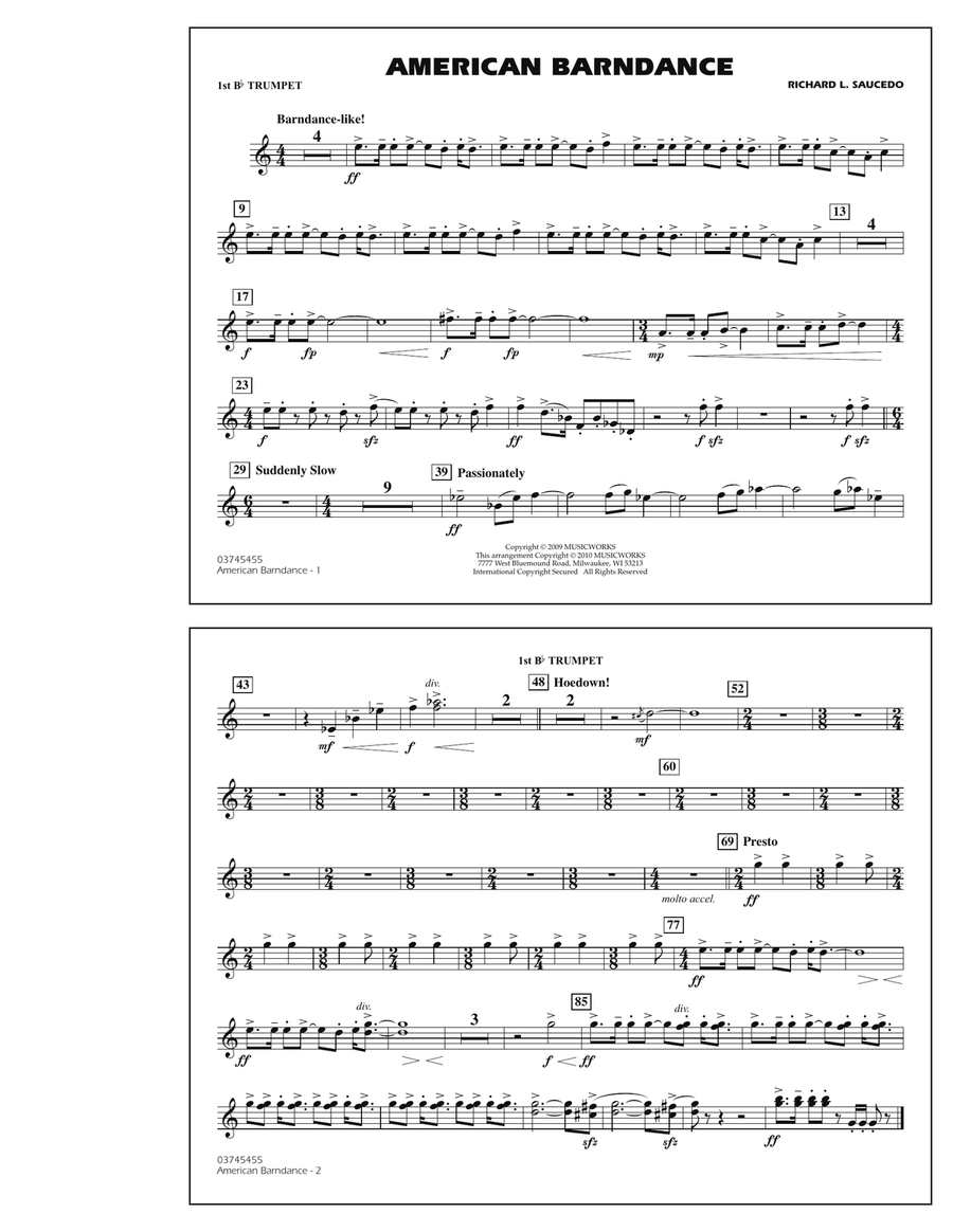 American Barndance - 1st Bb Trumpet Marching Band scores gallery preview page 1
