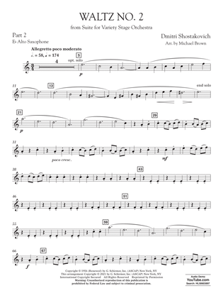 Book cover for Waltz No. 2 (from Suite for Variety Stage Orchestra) (arr. Brown) - Pt.2 - Eb Alto Saxophone