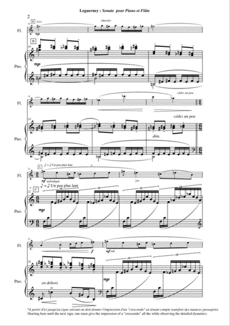 Jacques Leguerney: Sonate for piano and flute Flute Solo scores gallery preview page 6