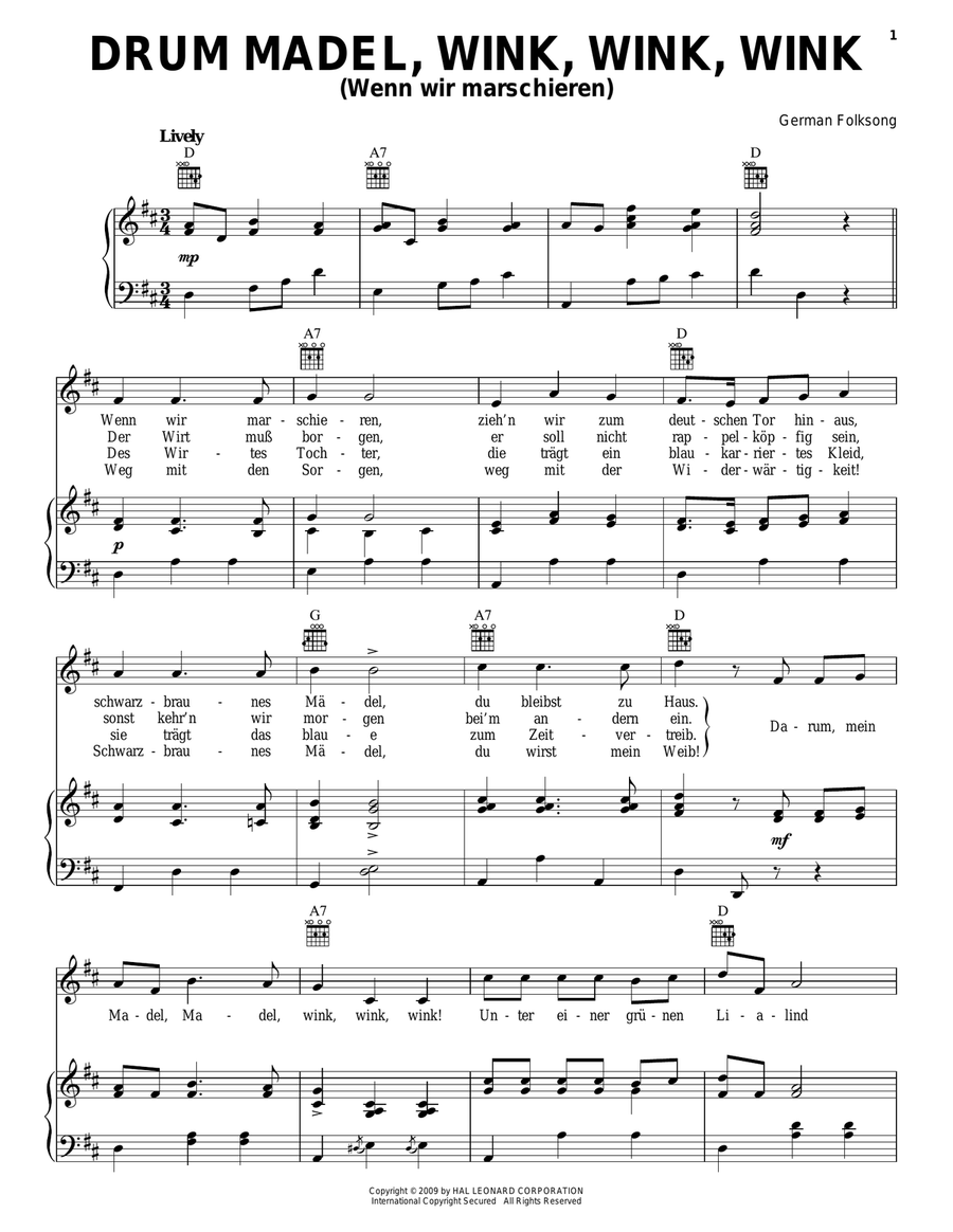 Drum Madel Wink, Wink, Wink Piano, Vocal, Guitar scores gallery preview page 1