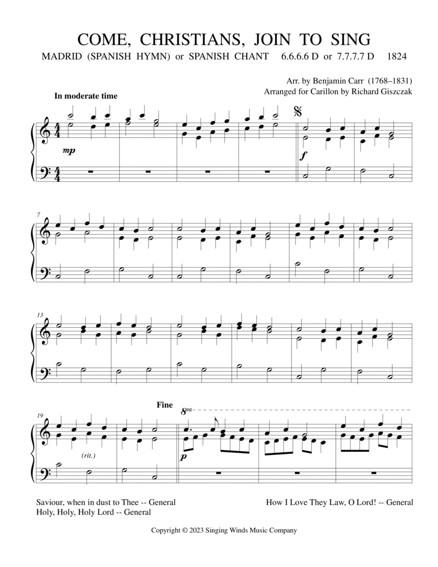 Come, Christians, Join to Sing (MADRID) Carillon scores gallery preview page 1