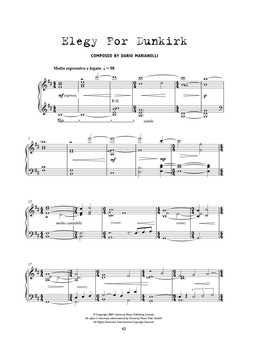 Elegy For Dunkirk (from Atonement) Piano Solo scores gallery preview page 1