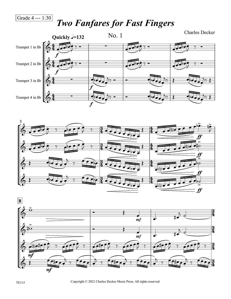 Two Fanfares for Fast Fingers for Trumpet Ensemble Trumpet scores gallery preview page 2