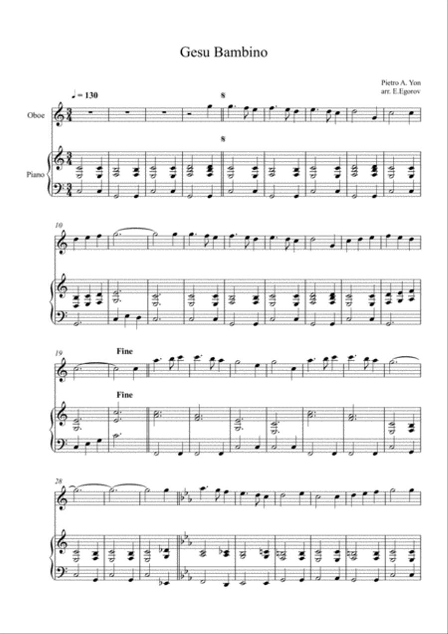 Gesu Bambino (The Infant Jesus), For Oboe & Piano Piano scores gallery preview page 1