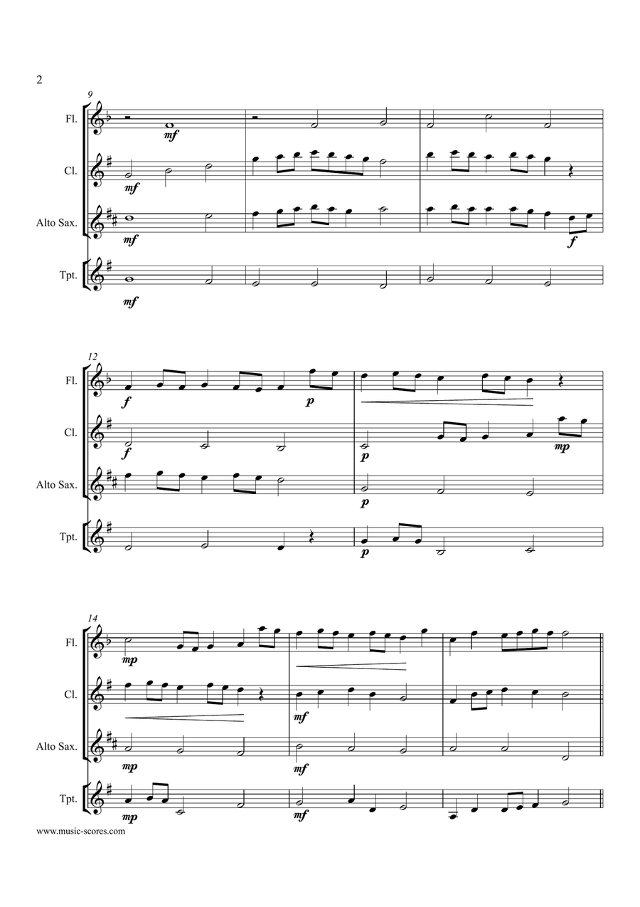 Festival Rondeau from Abdelazer - Flute, Clarinet, Alto Sax & Trumpet Small Ensemble scores gallery preview page 2