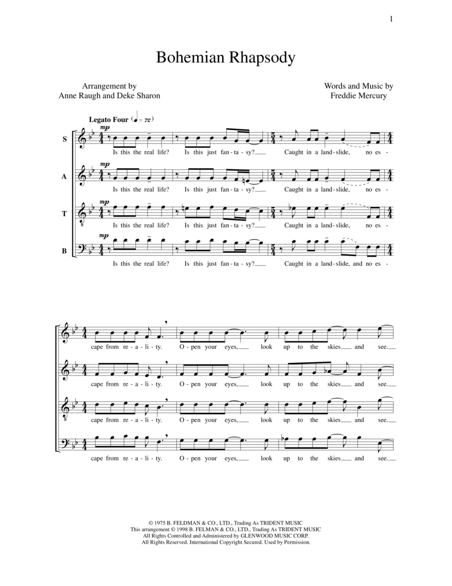 Bohemian Rhapsody (arr. Deke Sharon) 4-Part scores gallery preview page 1