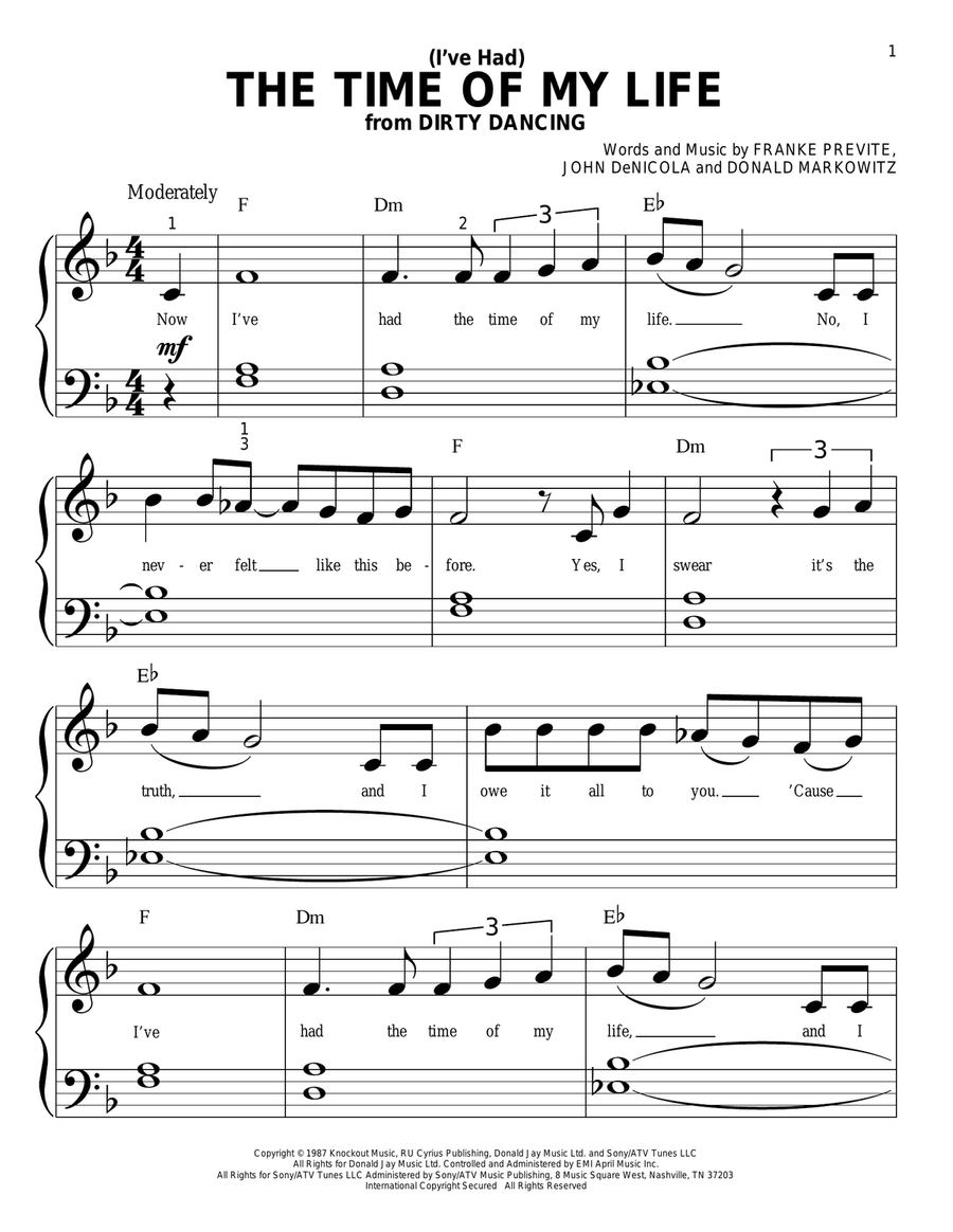 (I've Had) The Time Of My Life Easy Piano scores gallery preview page 1
