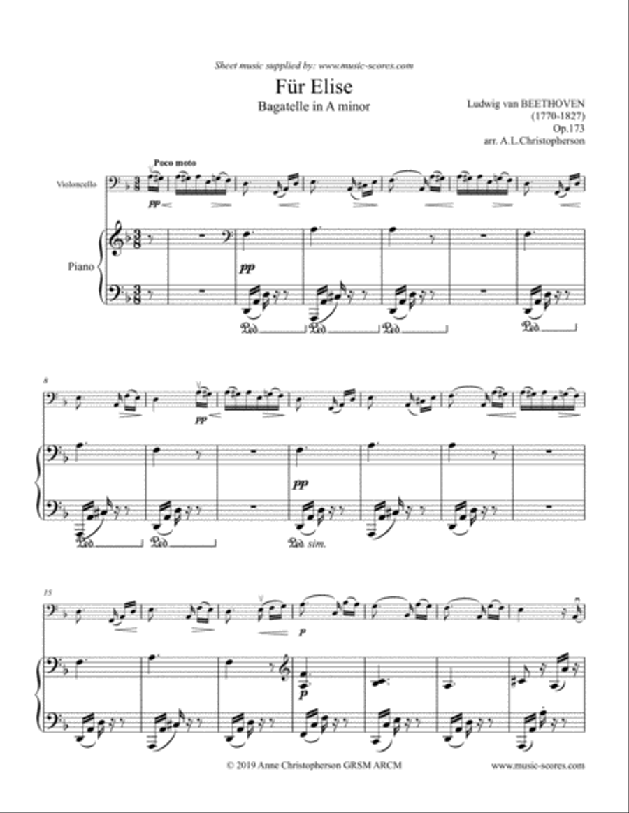Fur Elise - Cello & Piano Piano scores gallery preview page 1