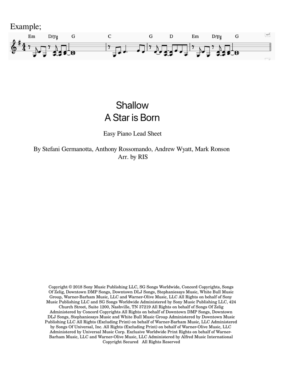 Shallow Easy Piano scores gallery preview page 1