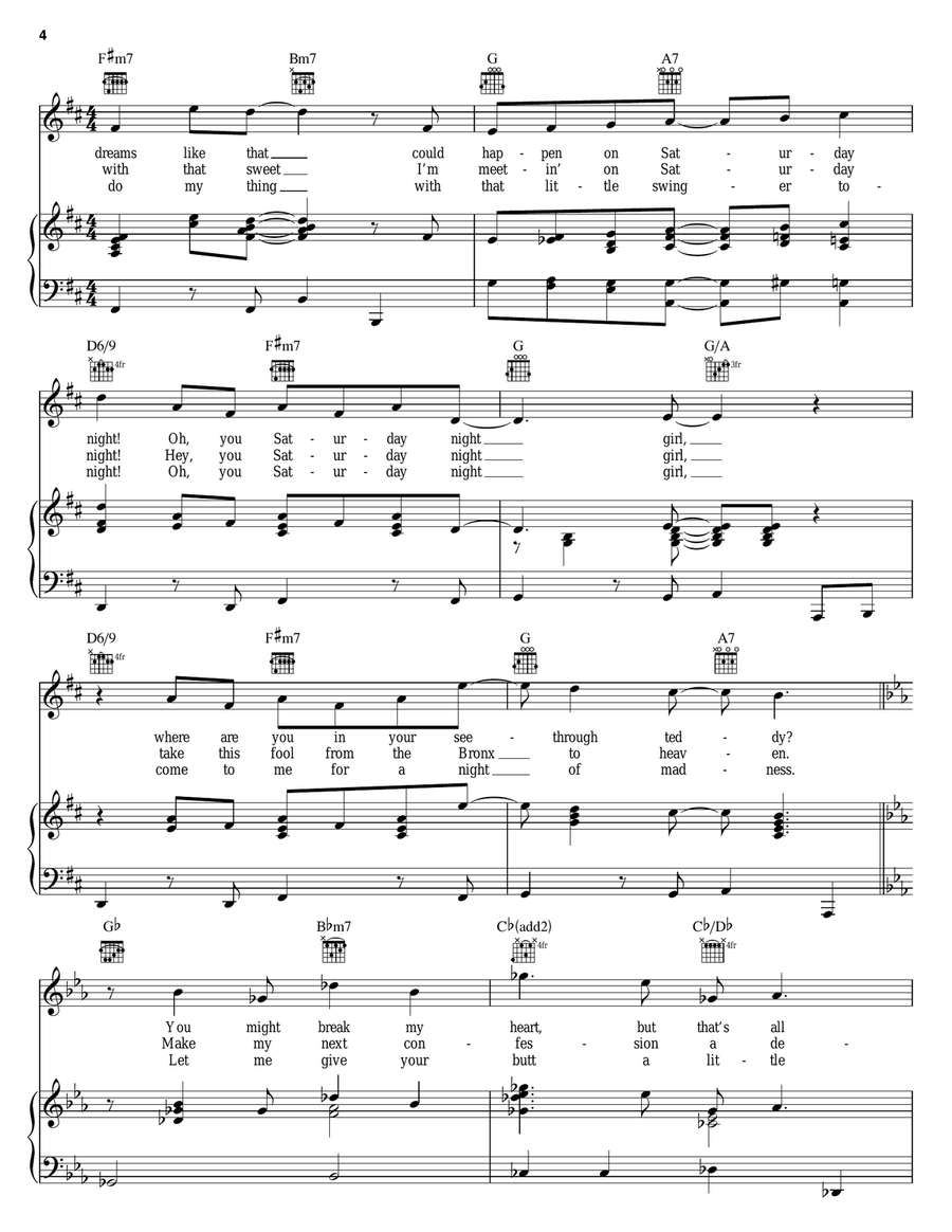 Saturday Night Girl Piano, Vocal, Guitar scores gallery preview page 4