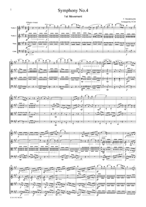Book cover for Mendelssohn Symphony No.4 1st mvt, for string quartet, CM205