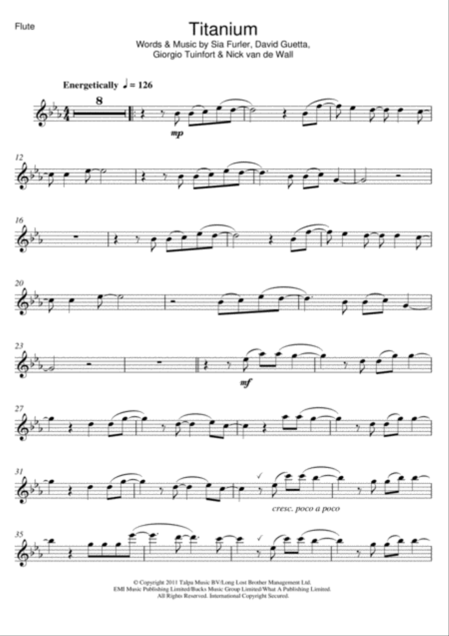 Titanium (featuring Sia) Flute Solo scores gallery preview page 1