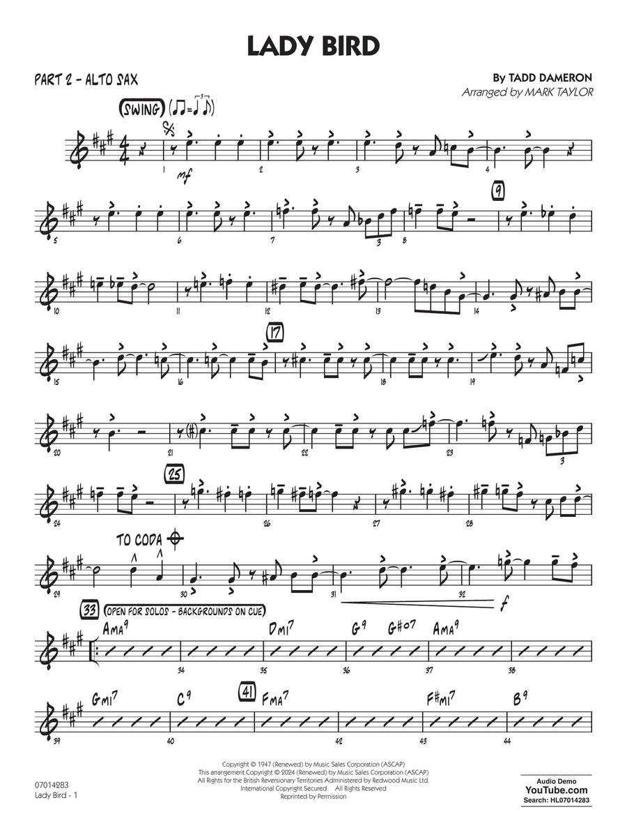 Lady Bird (arr. Mark Taylor) - Part 2 - Alto Sax