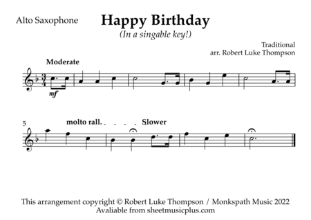 Happy Birthday (in a singable key!) for Saxophone Quartet image number null