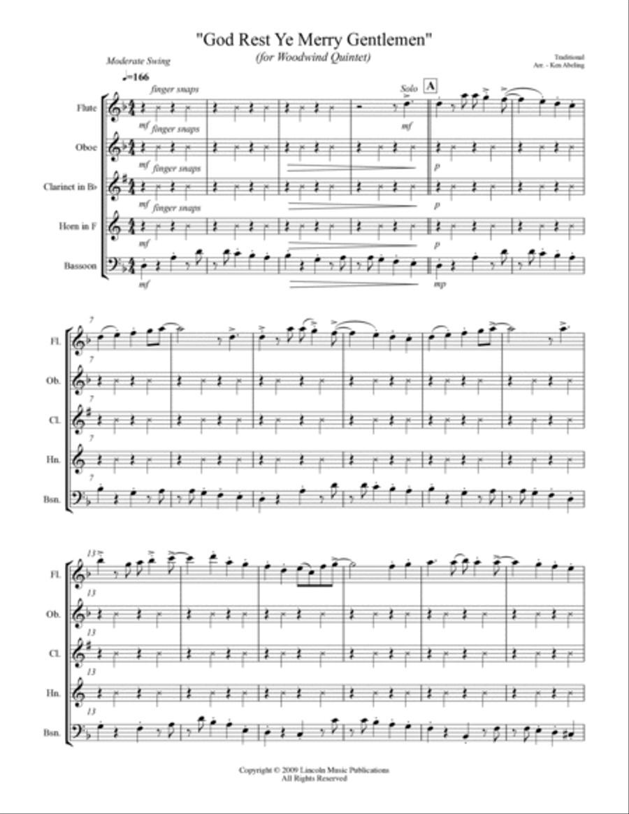 God Rest Ye Merry Gentlemen (for Woodwind Quintet) Woodwind Quintet scores gallery preview page 2