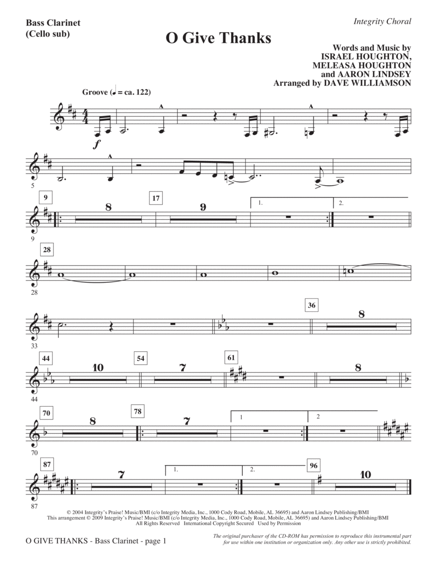 O Give Thanks - Bass Clarinet (Cello sub.) Choir scores gallery preview page 1