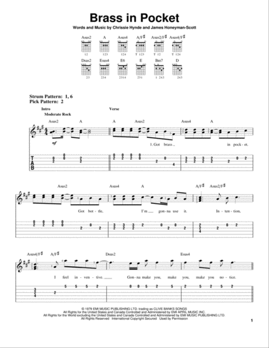 Brass In Pocket Acoustic Guitar scores gallery preview page 1