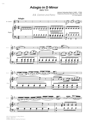 Adagio (BWV 974) - Bb Clarinet and Piano (Full Score)