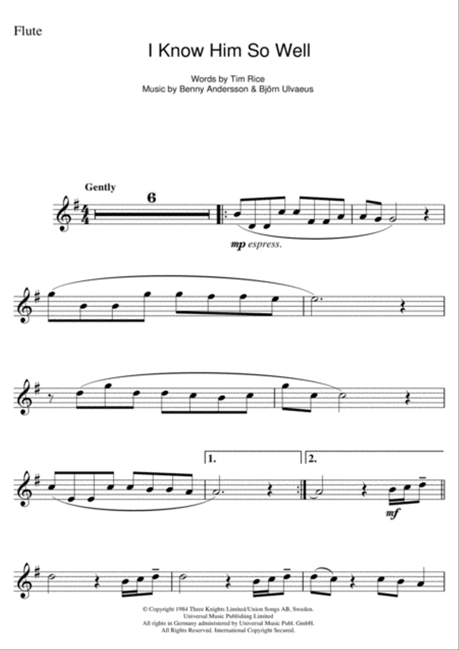 I Know Him So Well (from Chess) Flute Solo scores gallery preview page 1