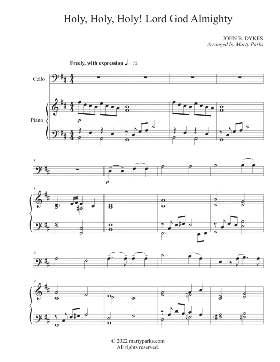 Holy, Holy, Holy! Lord God Almighty (Cello-Piano) Piano scores gallery preview page 1