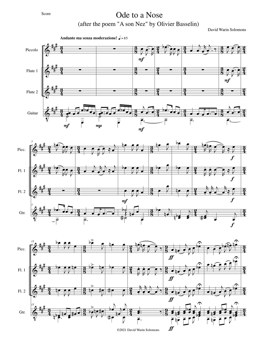 Ode to a Nose for piccolo, two flutes and guitar