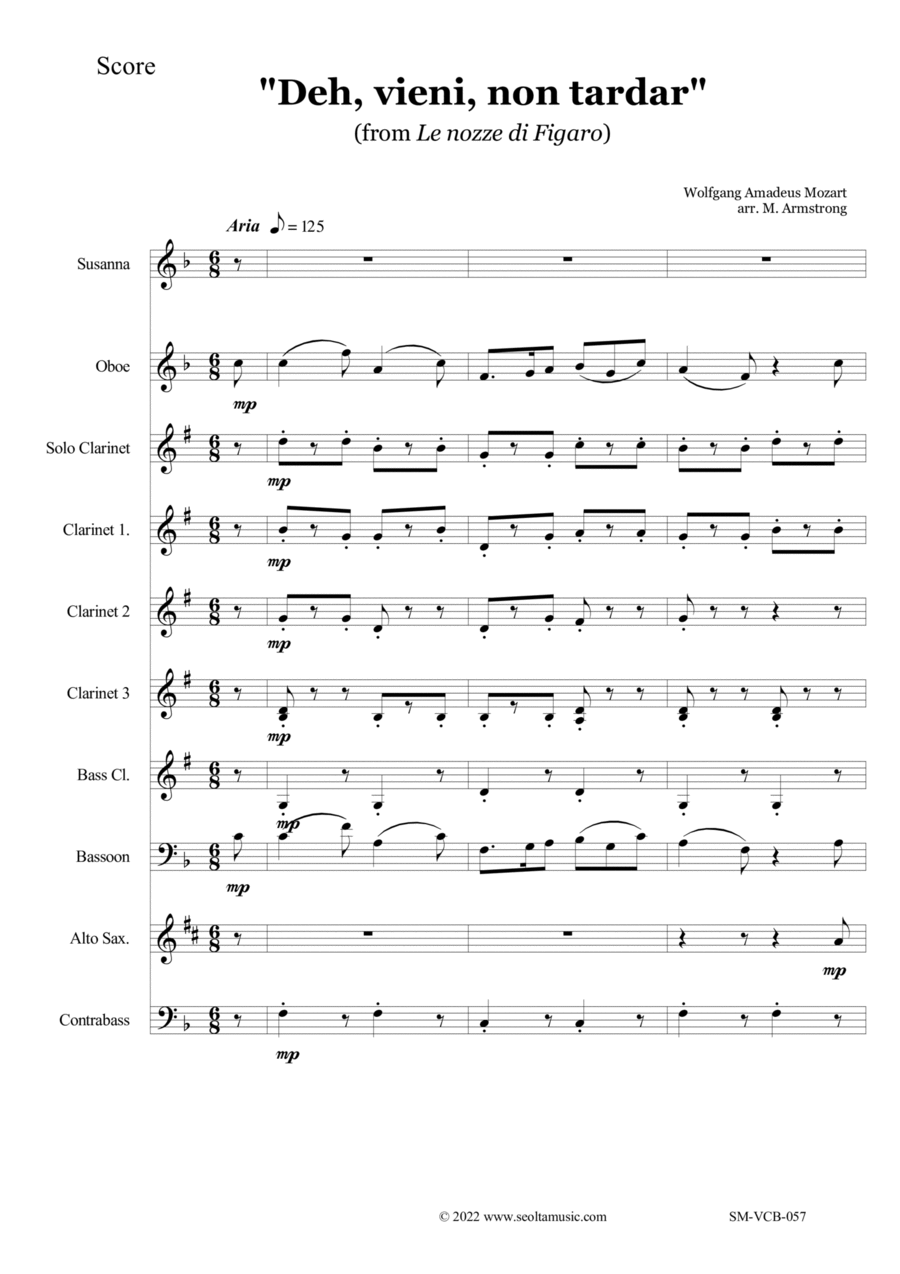 Deh vieni non tardar for soprano and small wind ensemble Woodwind Ensemble scores gallery preview page 1