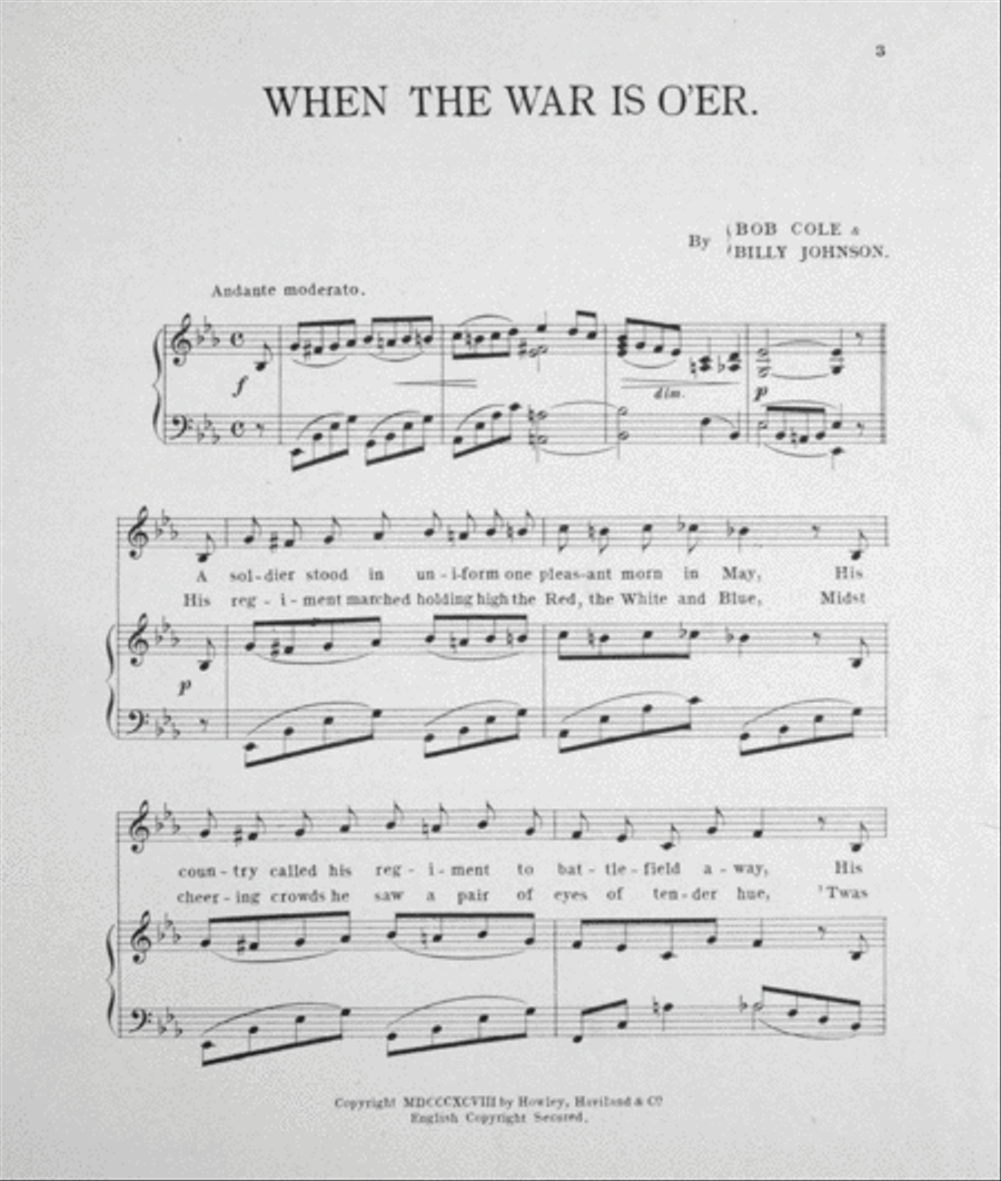 When the War is O'er. Sentimental Song & Chorus