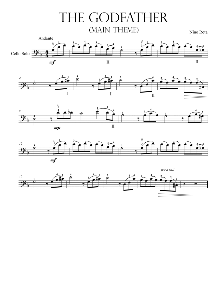 The Godfather (main Theme) Cello Solo scores gallery preview page 1