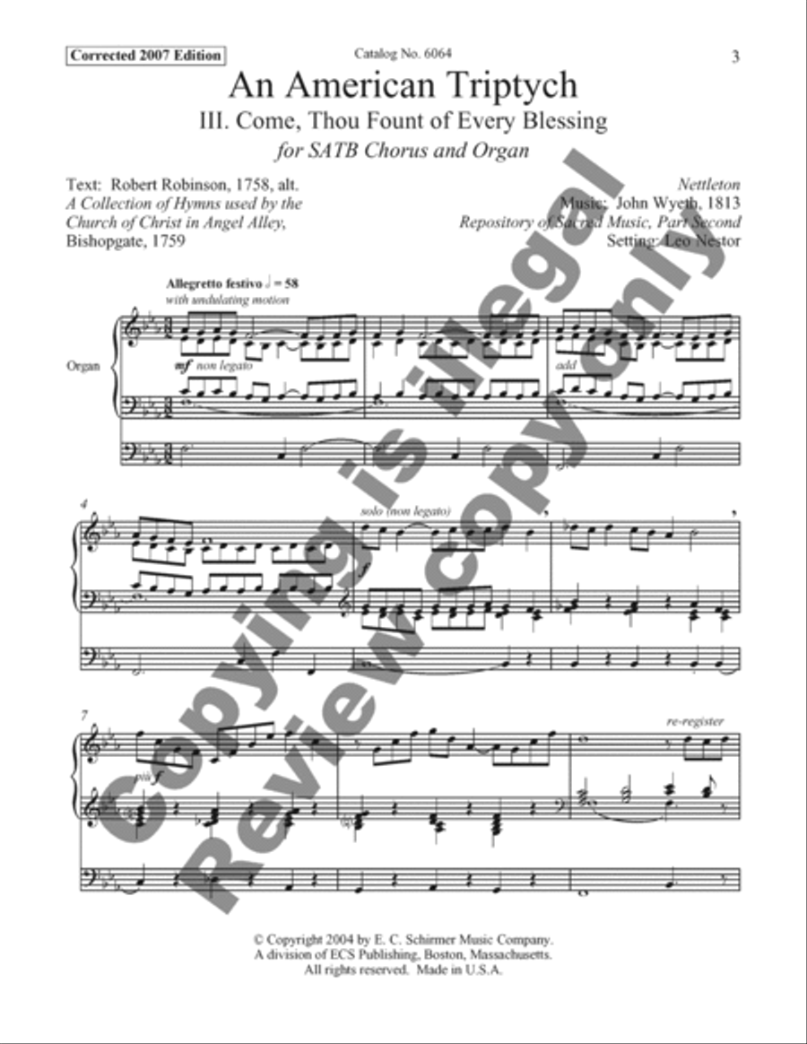 An American Triptych: 3. Come, Thou Fount of Every Blessing 4-Part scores gallery preview page 3