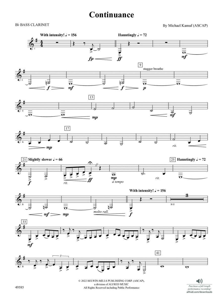 Continuance: B-flat Bass Clarinet Concert Band scores gallery preview page 1