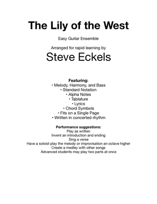 Book cover for Lilly of the West for Easy Guitar Ensemble
