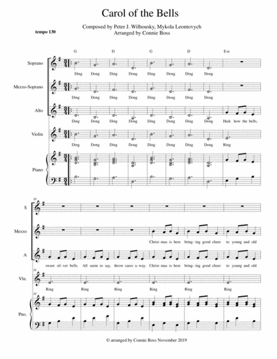 Carol of the Bells SSA, Violin, Piano image number null