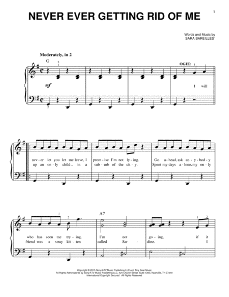 Never Ever Getting Rid Of Me (from Waitress The Musical) Easy Piano scores gallery preview page 1