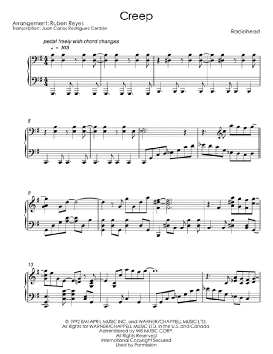 Creep Piano Solo scores gallery preview page 2