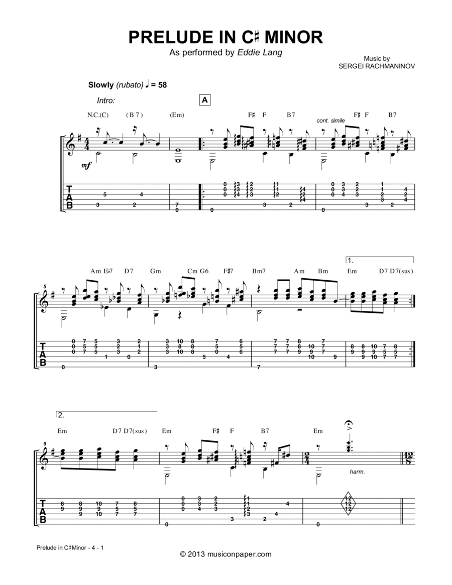 Prelude in C# Minor Classical Guitar scores gallery preview page 1