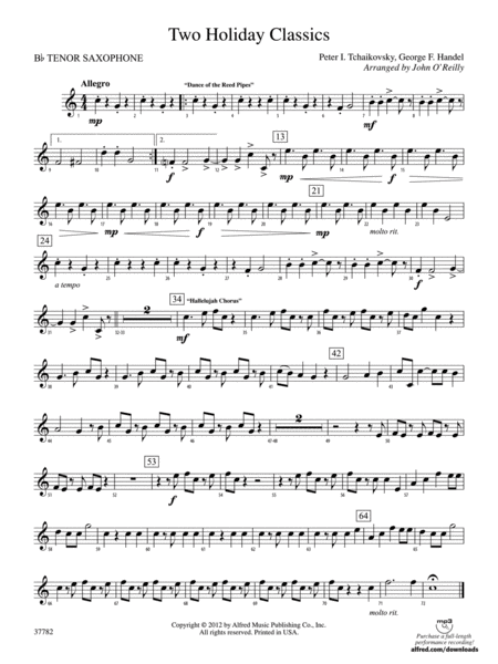 Two Holiday Classics: B-flat Tenor Saxophone by Peter Ilyich Tchaikovsky Concert Band - Digital Sheet Music