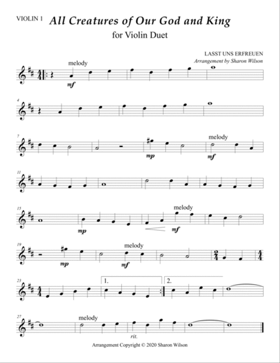 Easy String Duets: Thanksgiving Hymns (A Collection of 10 Violin Duets) String Duet scores gallery preview page 5