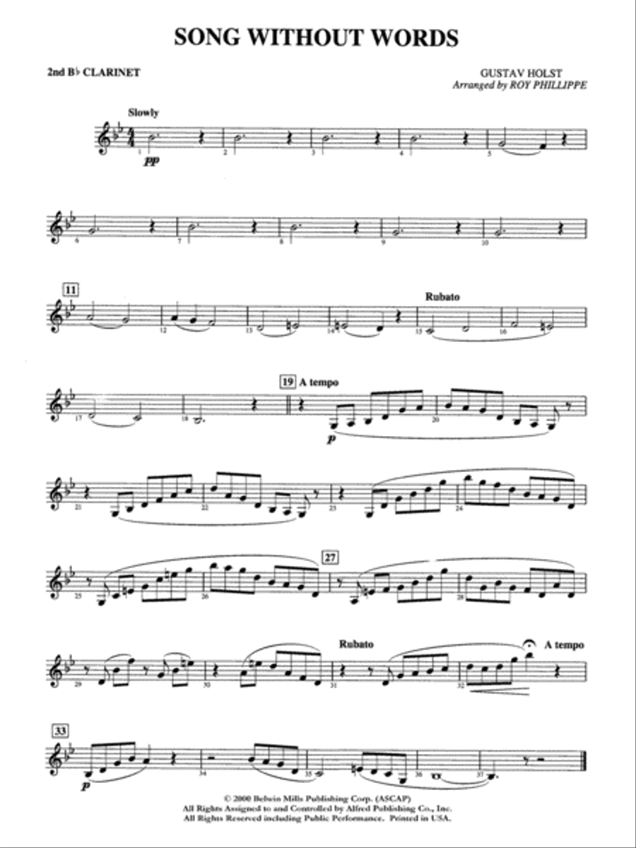 Song without Words: 2nd B-flat Clarinet Full Orchestra scores gallery preview page 1