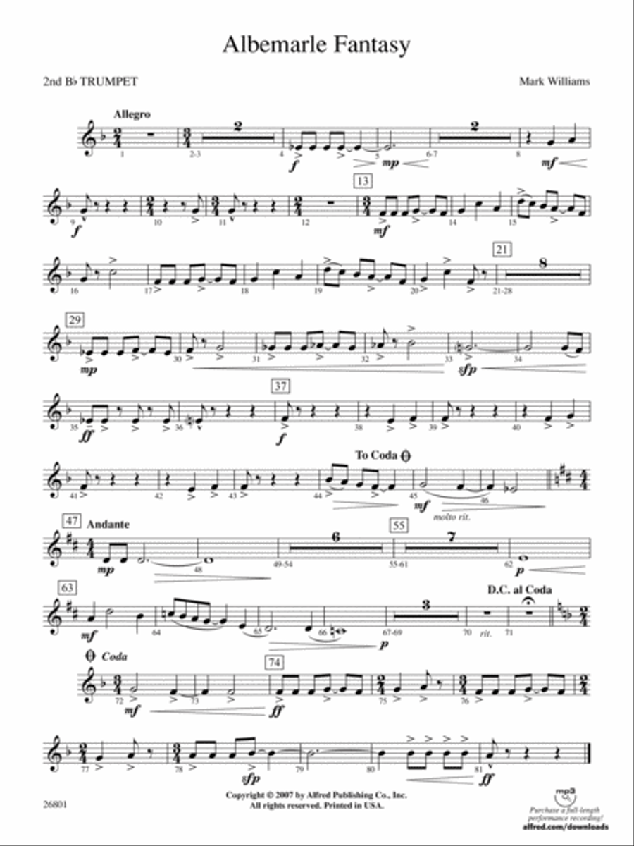 Albemarle Fantasy: 2nd B-flat Trumpet Concert Band scores gallery preview page 1