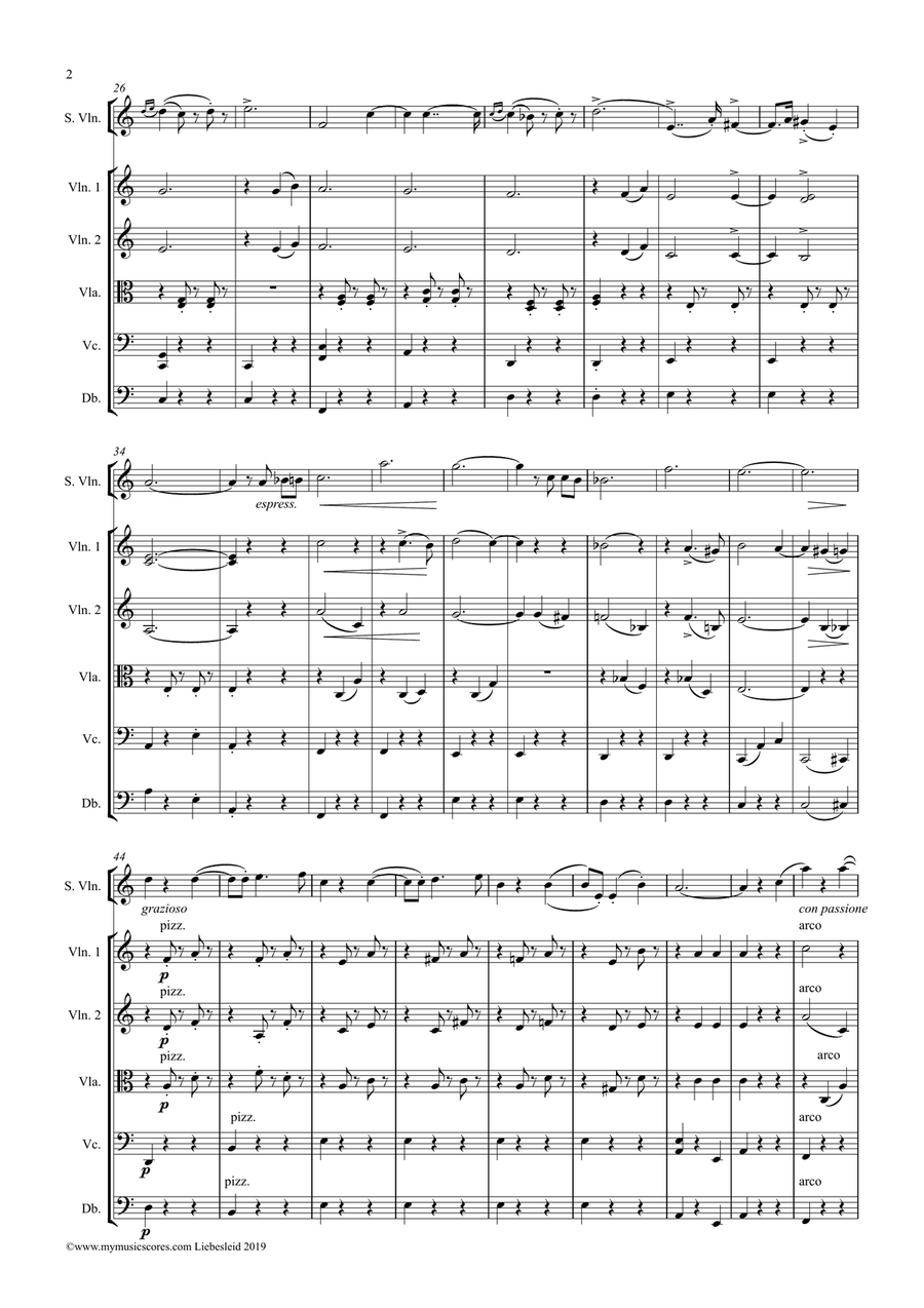 Kreisler Liebesleid for Solo Violin and String Orchestra String Orchestra scores gallery preview page 3
