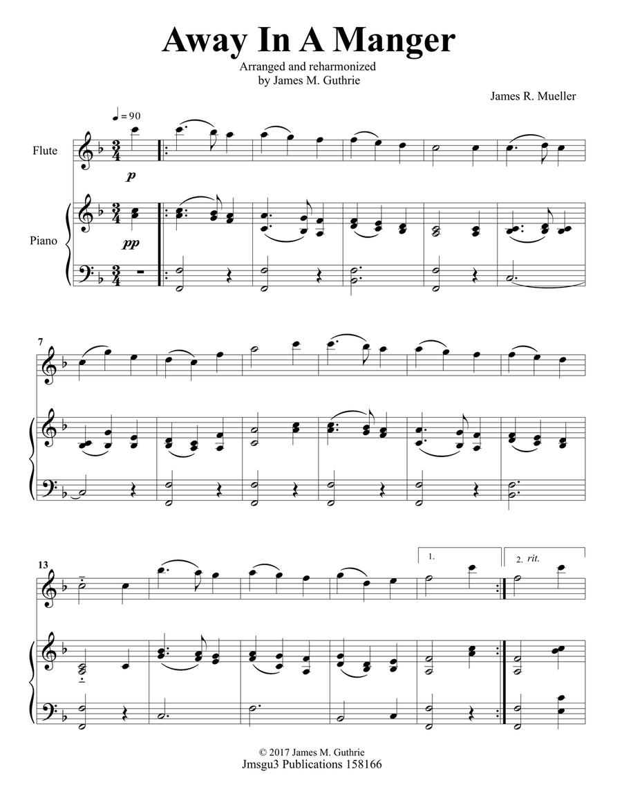 Away In A Manger: for Flute & Piano Flute Solo scores gallery preview page 1