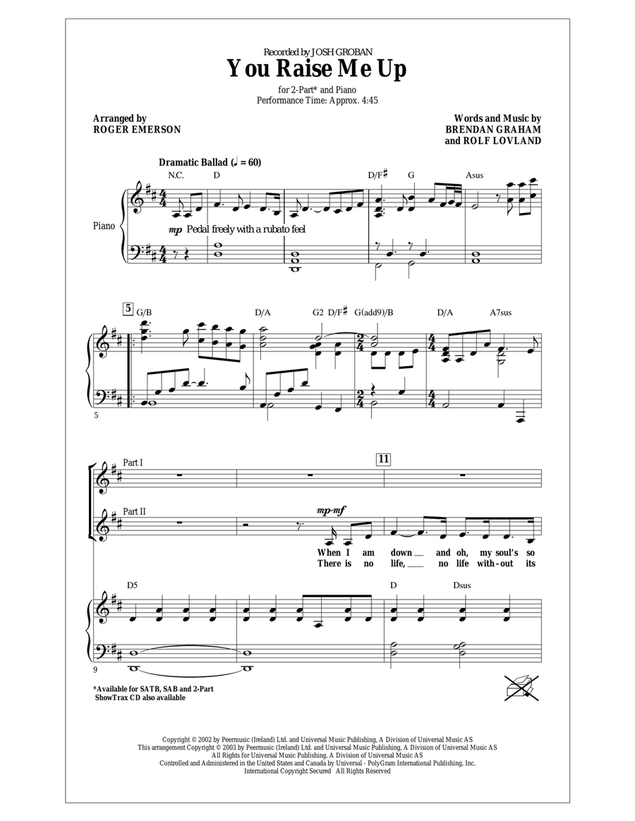 You Raise Me Up (arr. Roger Emerson) 2-Part scores gallery preview page 1