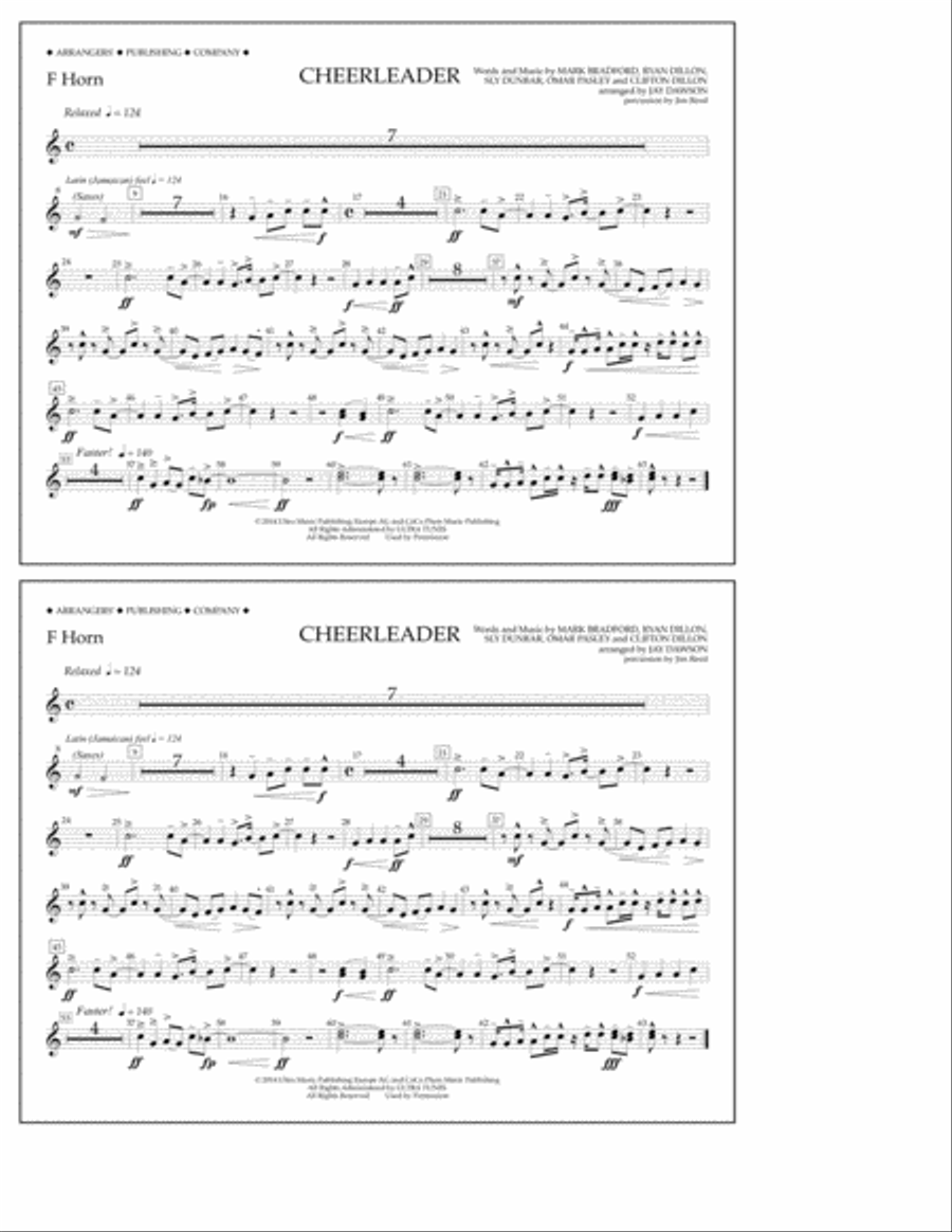 Cheerleader - F Horn A Cappella scores gallery preview page 1