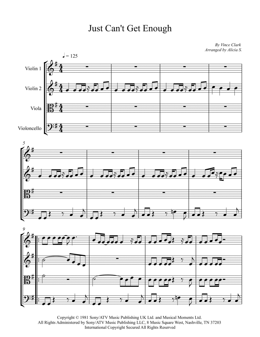 Just Can't Get Enough String Quartet scores gallery preview page 1