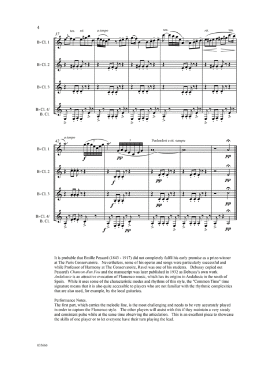 ANDALOUSE – CLARINET QUARTET Clarinet Quartet scores gallery preview page 5