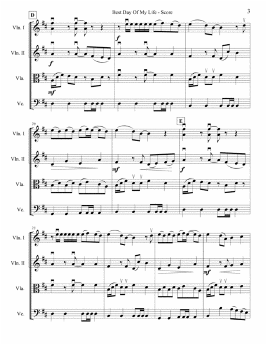 Best Day Of My Life String Quartet scores gallery preview page 3