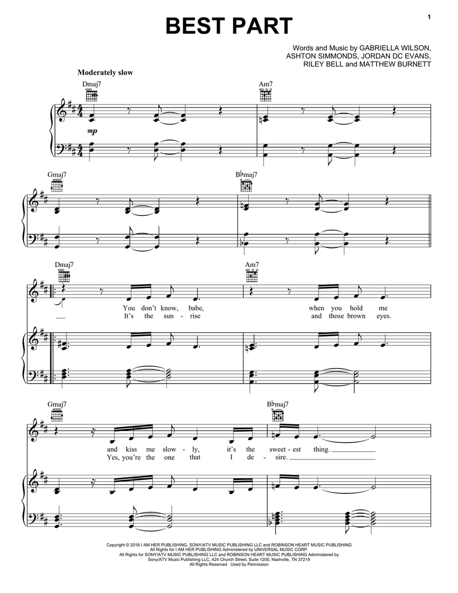 Best Part (feat. Daniel Caesar) Piano, Vocal, Guitar scores gallery preview page 1