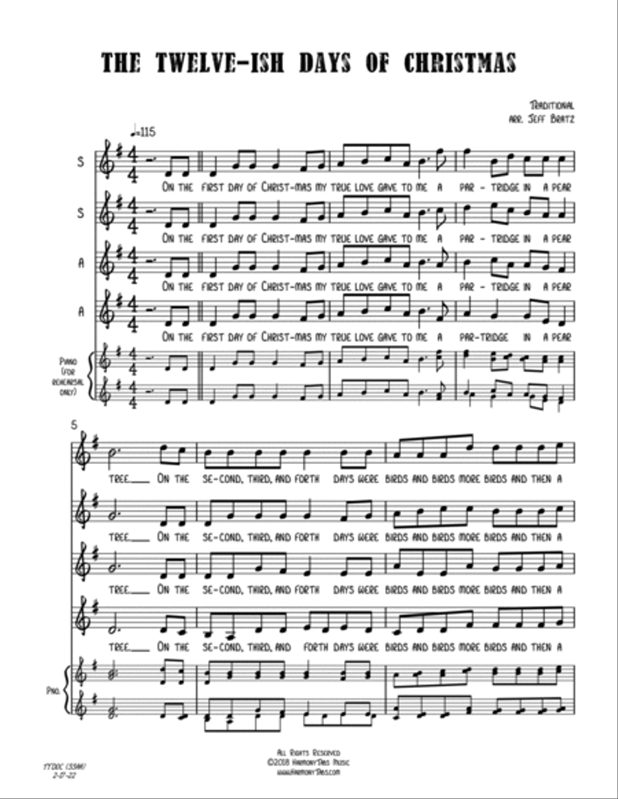 Twelve-ish Days of Christmas (SSAA A Cappella) SSAA scores gallery preview page 2