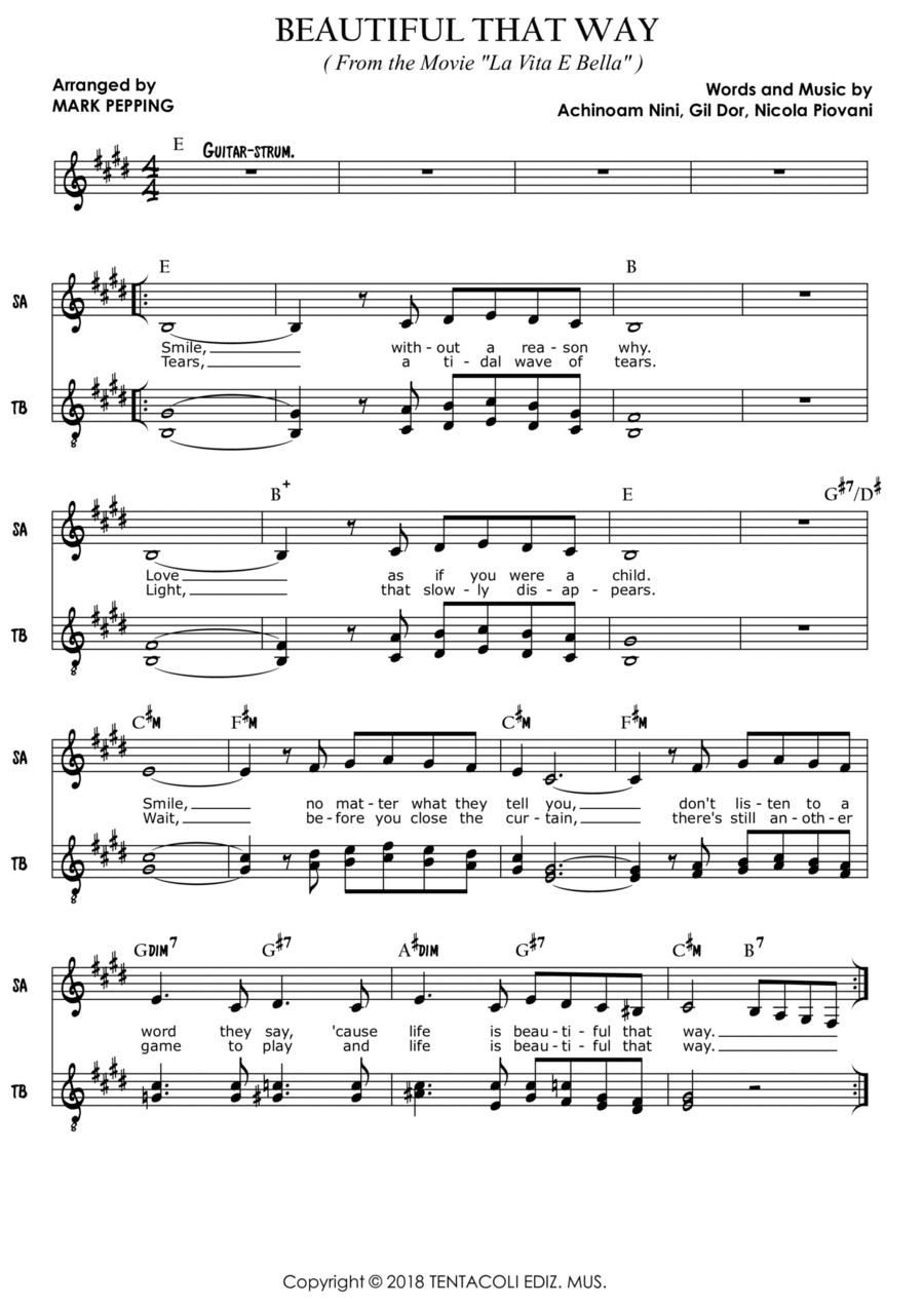 Beautiful That Way Original English Version 3-Part scores gallery preview page 1
