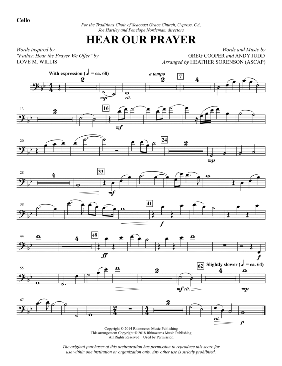 Hear Our Prayer (arr. Heather Sorenson) - Cello